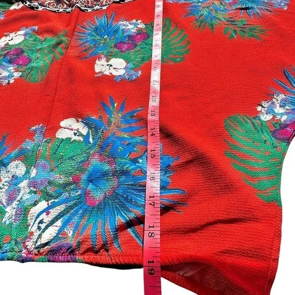 Flying Tomato Wrap Blouse Orange Multicolor Boho Tropical Elastic Waist Medium - Picture 9 of 12